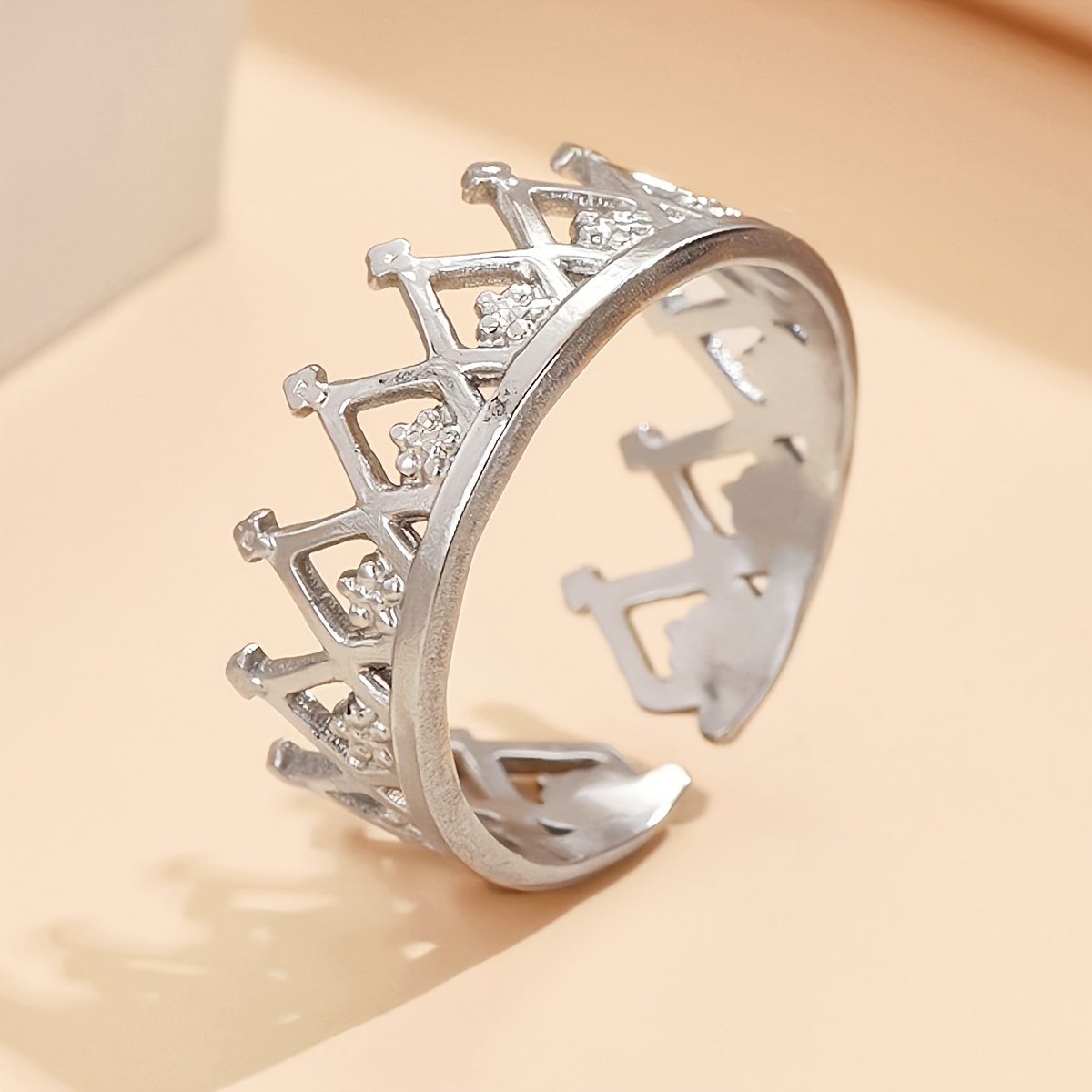 Stylish Minimalist Crown Stainless Steel Open Ring